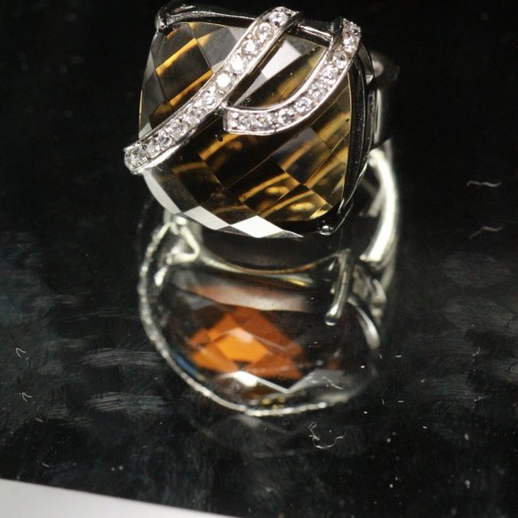 STERLING SILVER SMOKY QUARTZ CZ RING - Picture 5 of 11